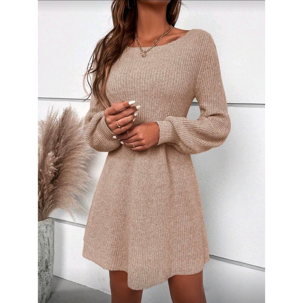 Women's Long Sleeve Knit Sweater Dress Casual Mini A-Line Skater Dress